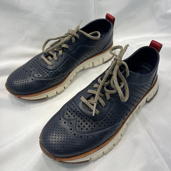 Cole Haan Grand OS Mens Blue Leather Wingtip Oxford Shoes Sneakers - Picture 1 of 7